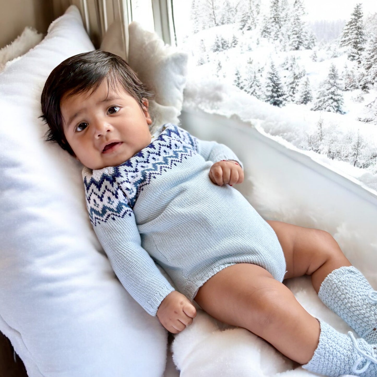 Herringbone Romper in Powder Blue
